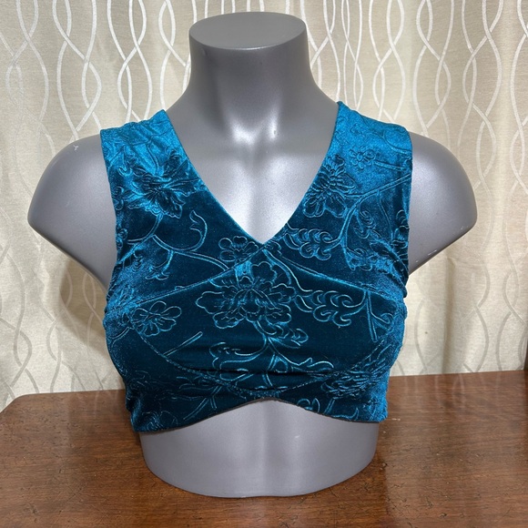 Crop Top Teal Velvet Staring At Stars Brand - Picture 1 of 13